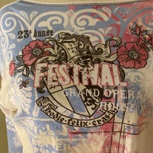 Vanilla Sugar vintage pink/blue/white floral sequin pullover w 3/4 sleeves